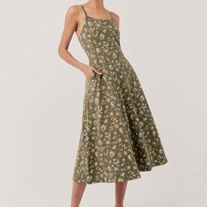 Pact Olive Patterned Midi Dress